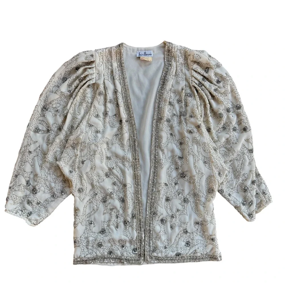 JACK BRYAN Embellished Beaded Sequin Jacket‎ Cream Formal Evening Women 10